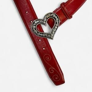 Brighton Leather Belt Womens ML 32 Red Heart Buckle